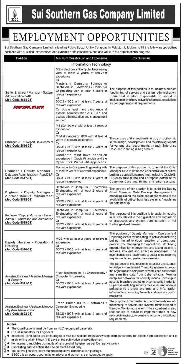Sui Southern Gas Company (SSGC) Limited Jobs 2026 | Govt Vacancies | Apply Online 5 Sui Southern Gas Company (SSGC) Limited Jobs 2026 Official Advertisement