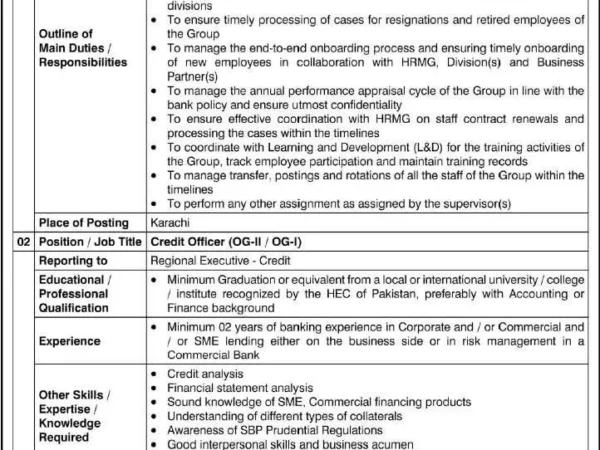 Unit Head & Credit Officer (OG-II / OG-I) NBP Jobs 2026 Official Advertisement