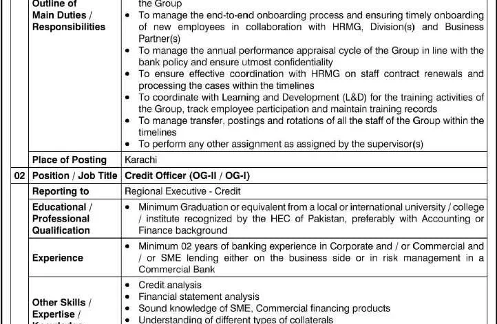 Unit Head & Credit Officer (OG-II / OG-I) NBP Jobs 2026 Official Advertisement
