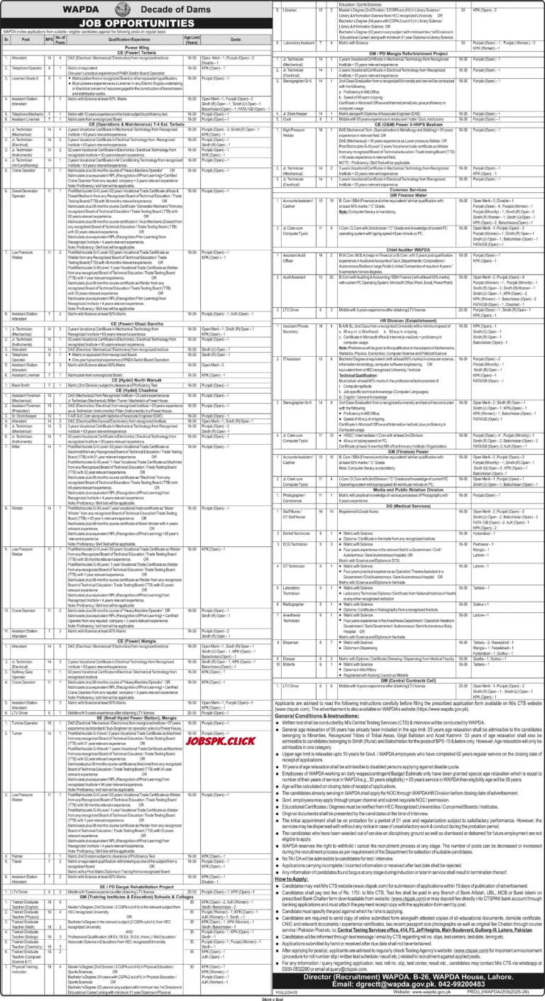 WAPDA February Jobs 2026 official Advertisement
