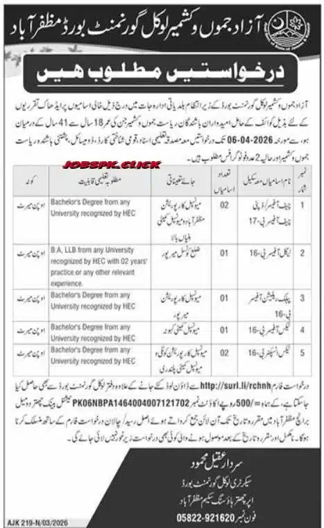 AJK Local Government Board Jobs 2026 — 07 Vacancies Announced | Apply Before 6 April 1 AJK Local Government Board Jobs 2026 Official Advertisement