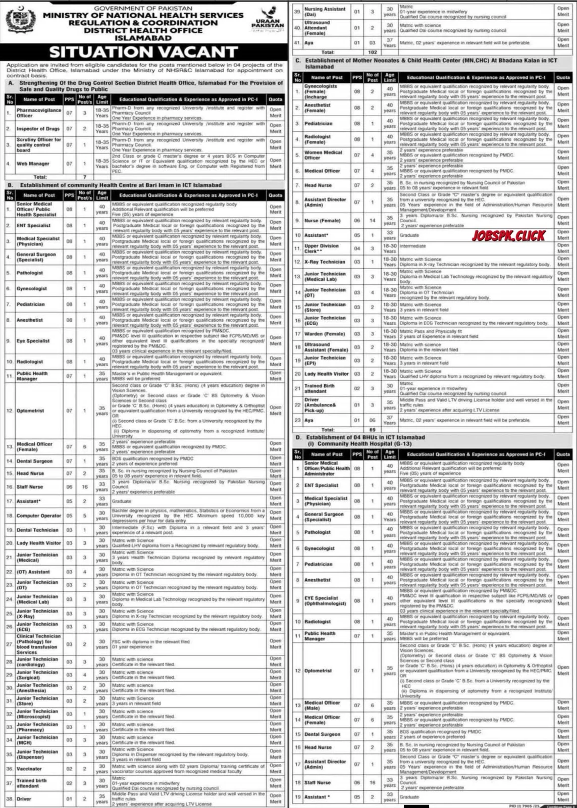 District Health Office Islamabad April (Ad.1) Jobs 2026 | 300+ Vacancies in Ministry of Health | Apply Online 1 District Health Office Islamabad April (Ad.1) Jobs 2026 Official Advertisement