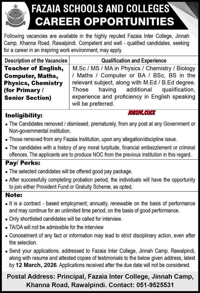 Fazaia Schools Colleges & Medical College Jobs 2026 — Multiple Posts in Rawalpindi & Karachi 1 Fazaia Schools Colleges & Medical College Jobs 2026 Official Advertisement