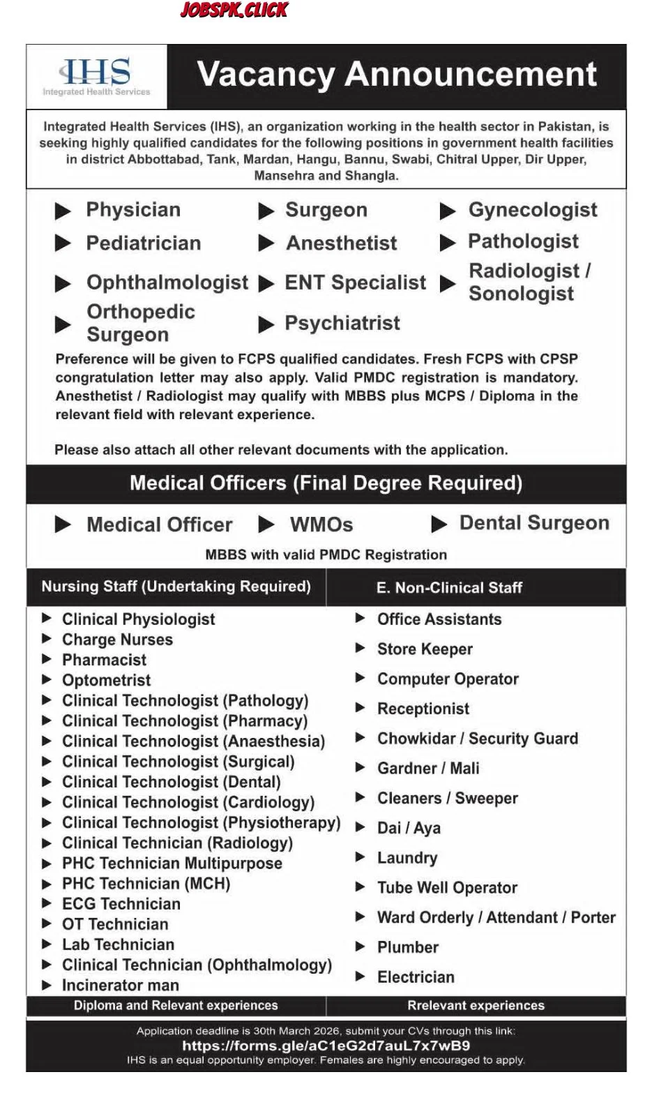 Integrated Health Services (IHS) Jobs 2026 Apply Online | Multiple Doctors, Nurses and Non-Clinical Staff Required 1 Integrated Health Services IHS Jobs 2026 Official Advertisement