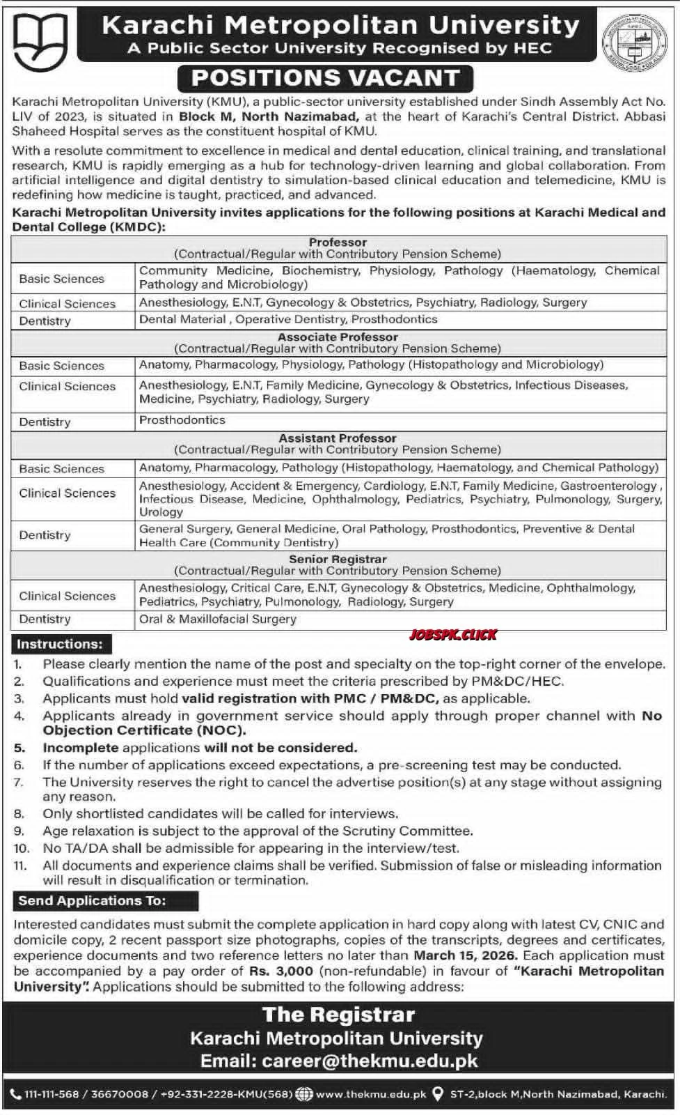 Karachi Metropolitan University Jobs 2026 | Multiple Vacancies | Apply Before March 15 1 Karachi Metropolitan University Jobs 2026 Official Advertisement