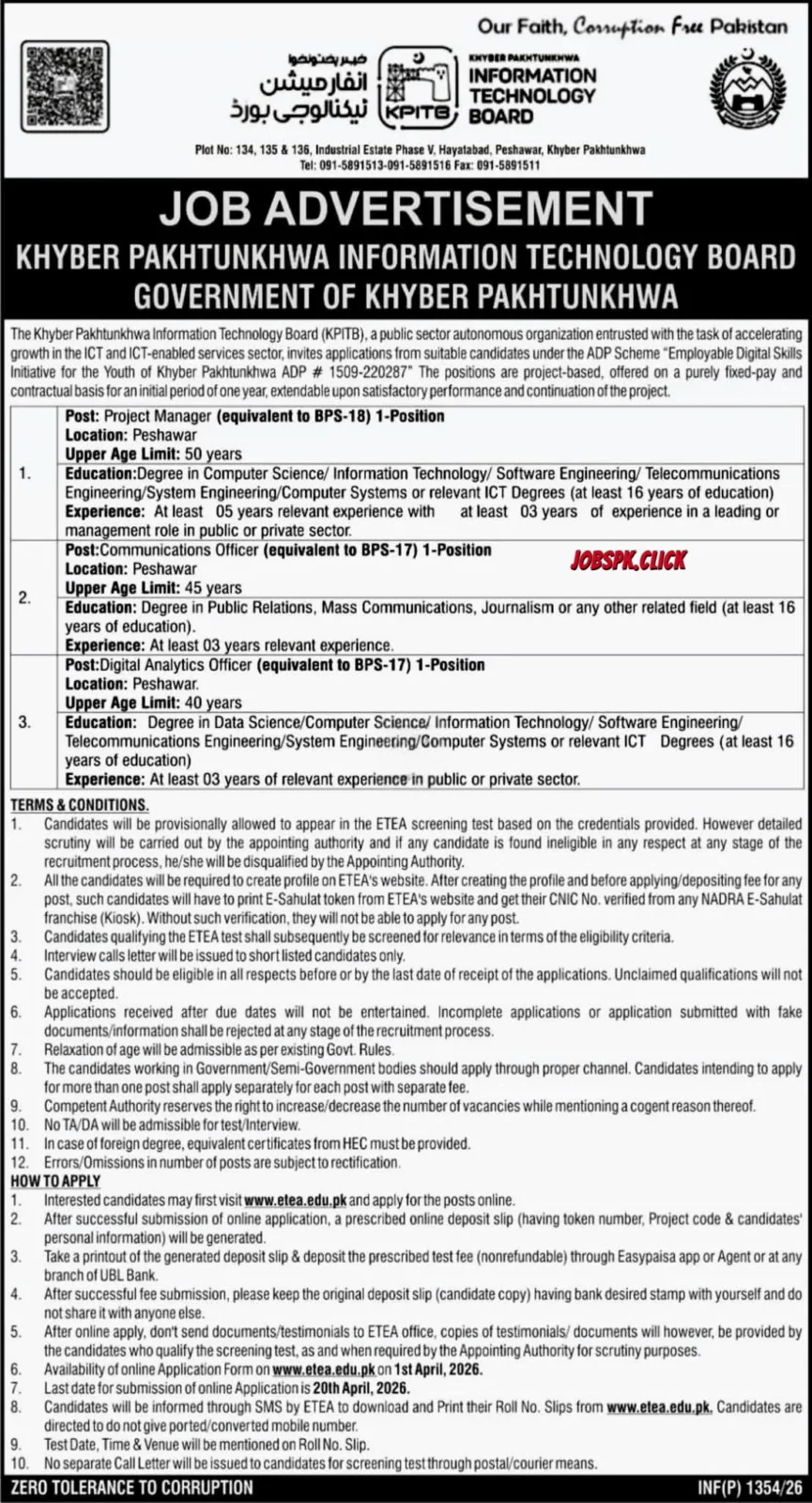 Khyber Pakhtunkhwa IT Board Jobs 2026 Official Advertisement
