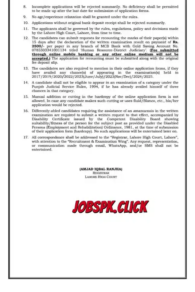 Lahore High Court Judicial & Non-Judicial Jobs 2026 Official Advertisement