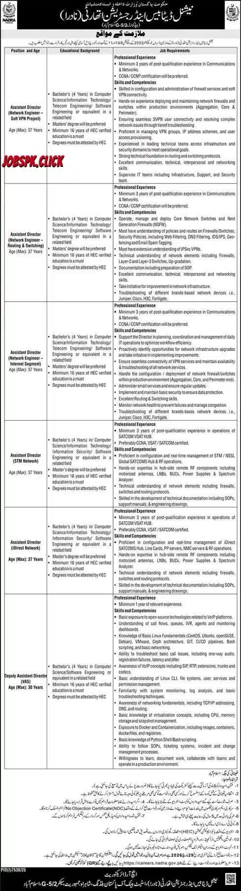NADRA Assistant Director & Network Engineer Jobs 2026 | Apply Online 1 NADRA Assistant Director & Network Engineer Jobs 2026 Official Advertisement