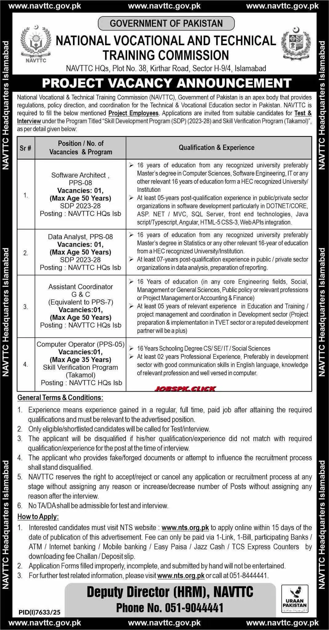 NAVTTC Jobs 2026 Official Advertisement