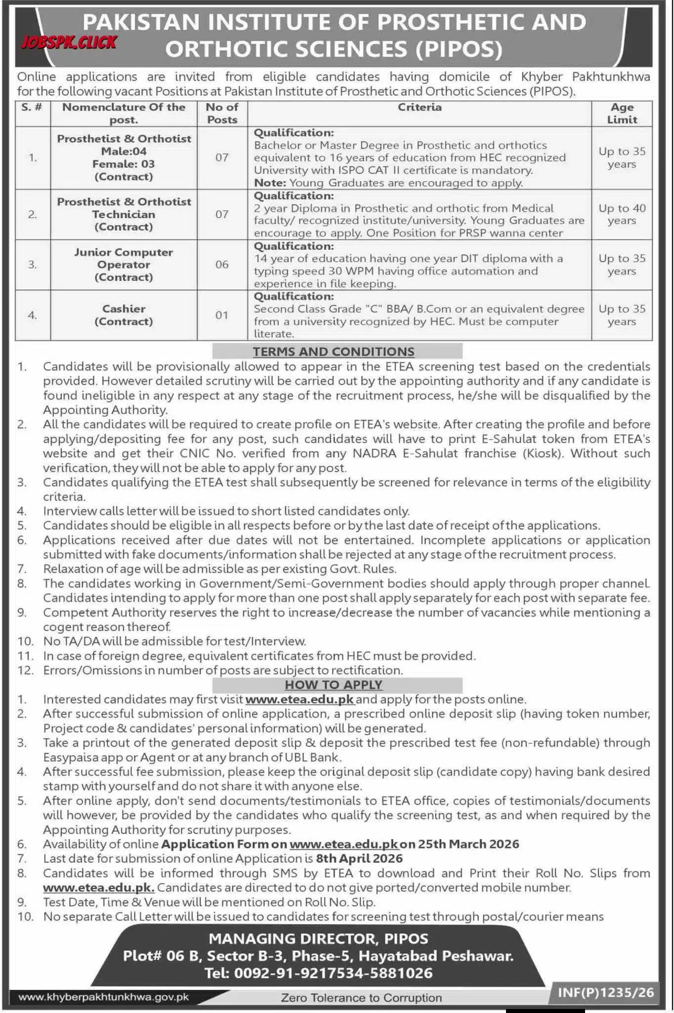 PIPOS March Jobs 2026 Official Advertisement