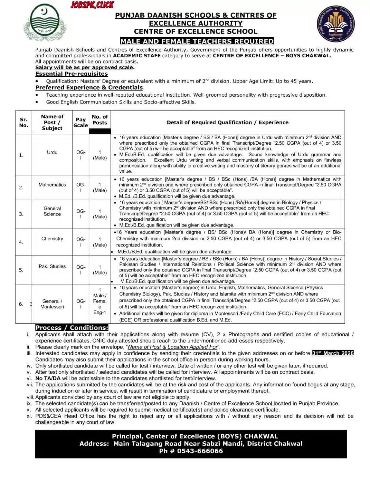 Punjab Daanish Schools Teaching Jobs 2026 Official Advertisement