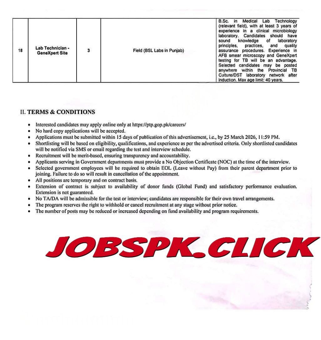 Punjab TB Control Program Jobs 2026 Official Advertisement