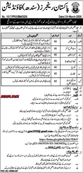 Quaid-e-Azam Rangers Foundation Sindh School Jobs 2026 Official Advertisement