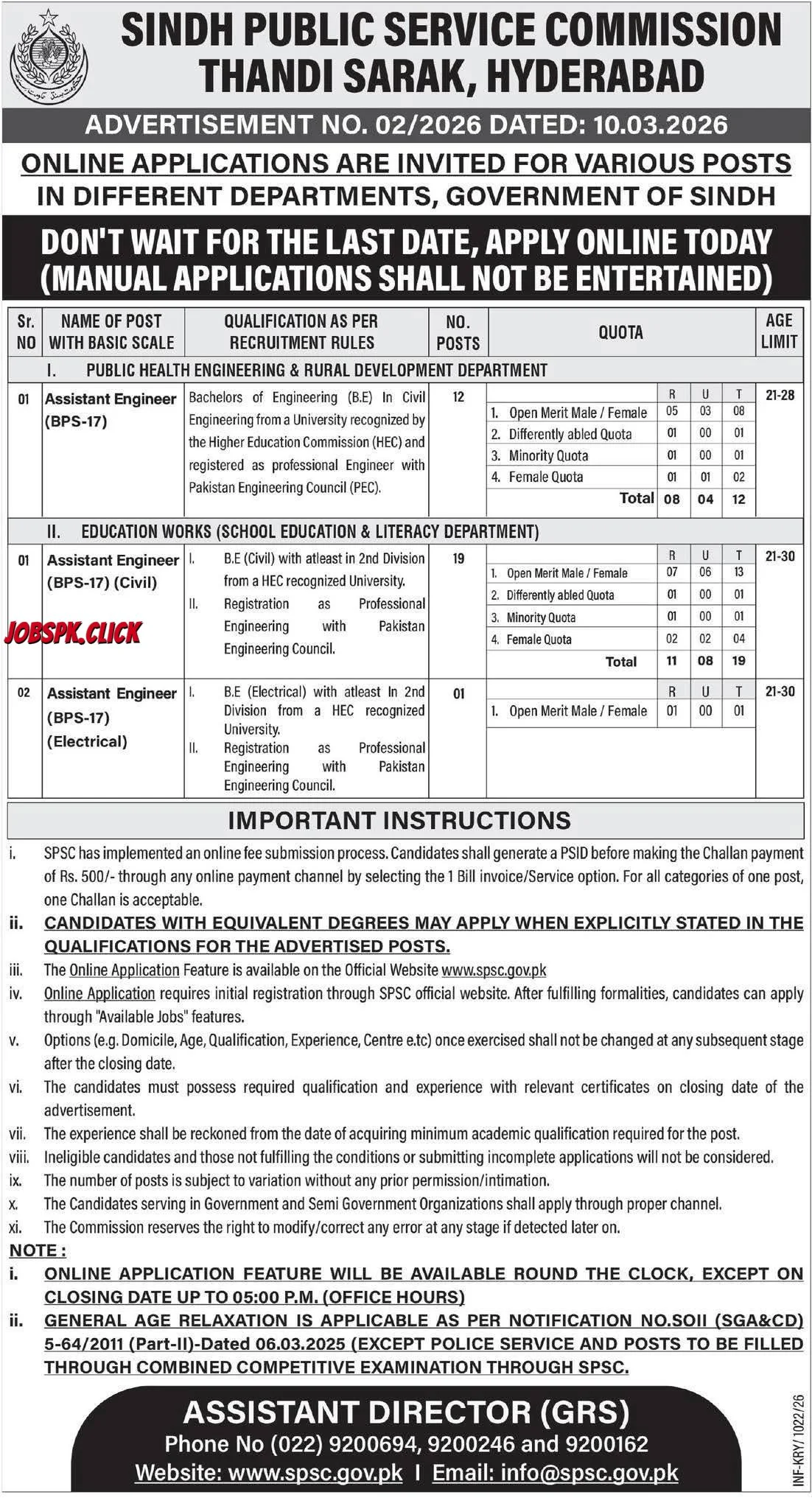 SPSC Jobs 2026 Advertisement No. 02/2026
