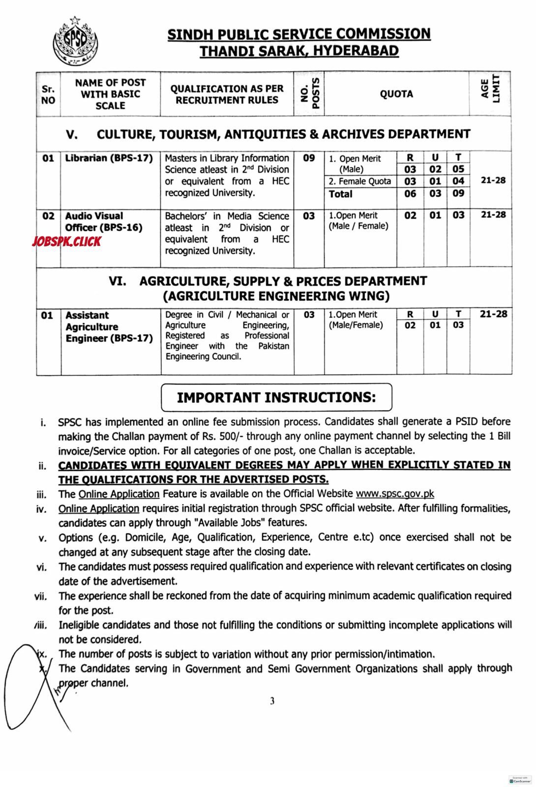 SPSC March Jobs 2026 Official Advertisement No.01/2026