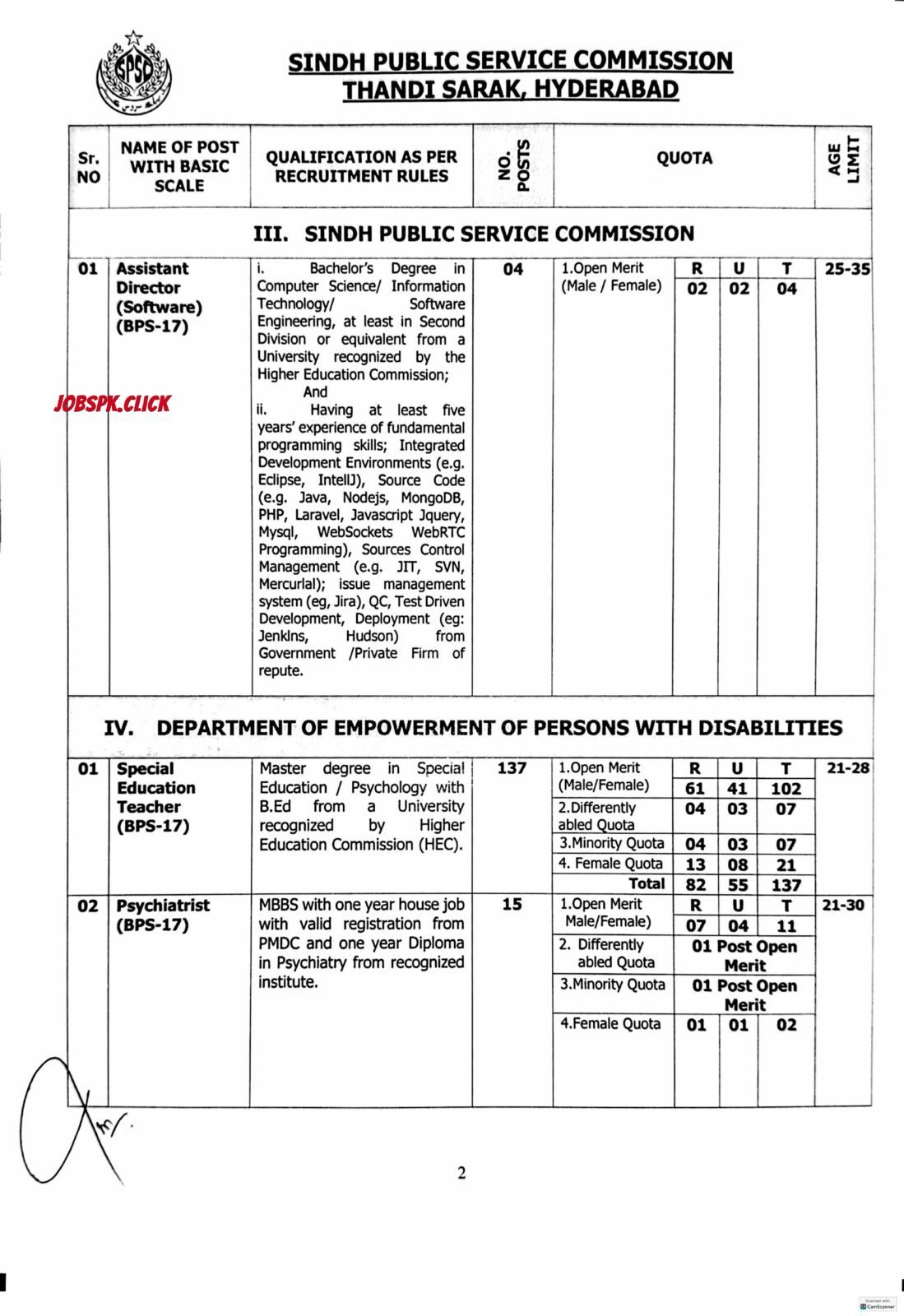 SPSC March Jobs 2026 Official Advertisement No.01/2026