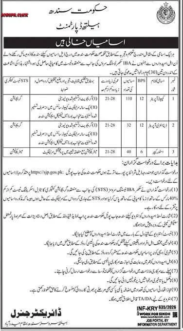 Sindh Health Department March Jobs 2026 | 182 Vacancies | Apply Online 1 Sindh Health Department March Jobs 2026 Official Advertisement