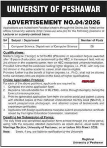 University of Peshawar March Jobs 2026 Official Advertisement