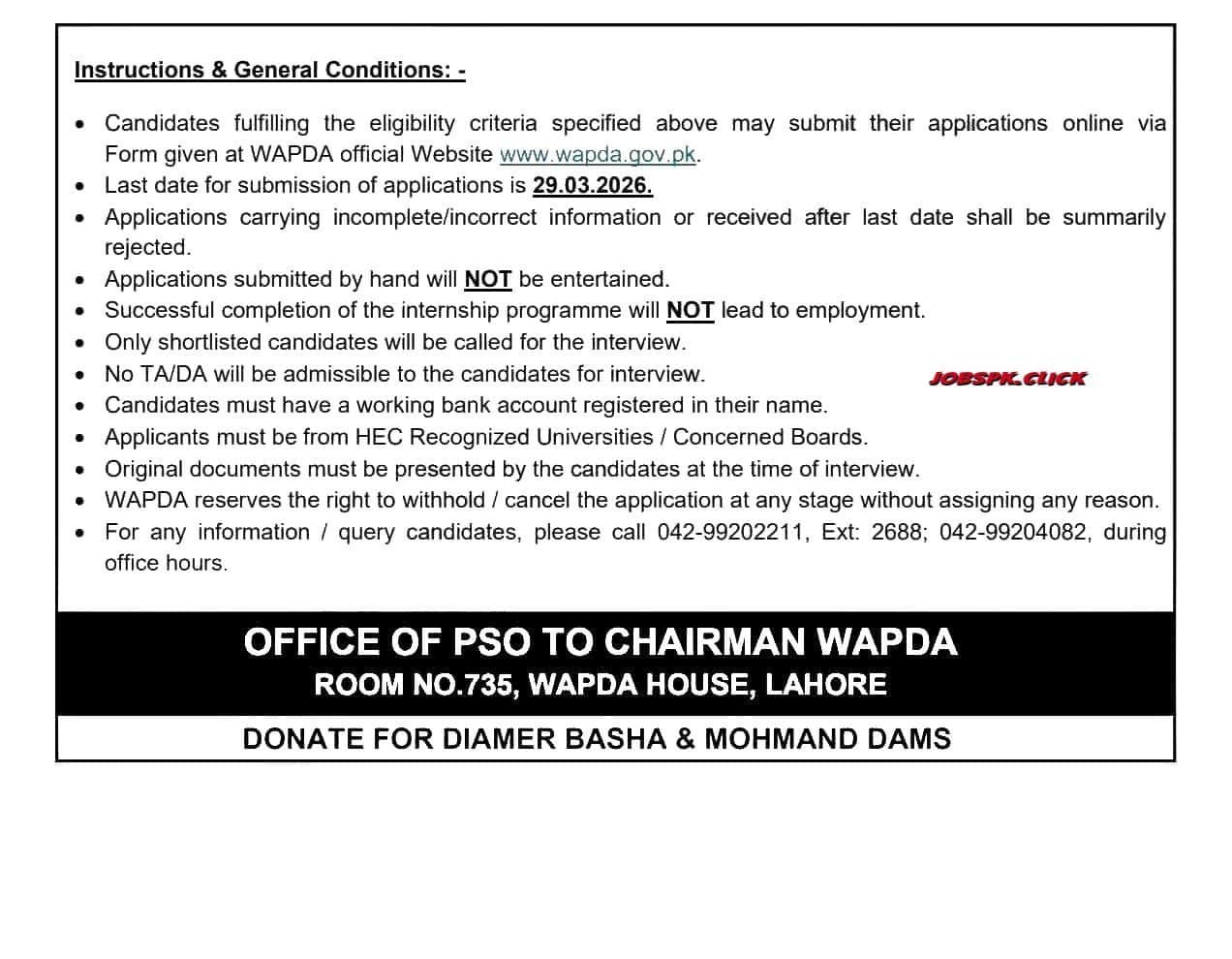 WAPDA Internship 2026 Official Advertisement