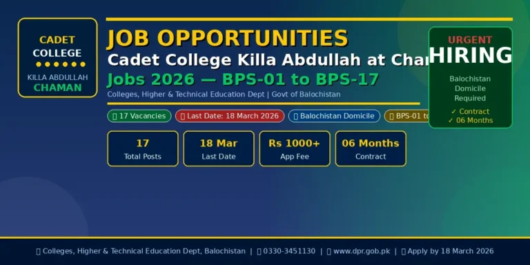 cadet college chaman jobs 2026