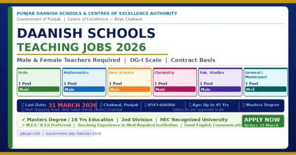 Punjab Daanish Schools Teaching Jobs 2026 | Male & Female Teachers Required at Centre of Excellence Chakwal 23 daanish featured