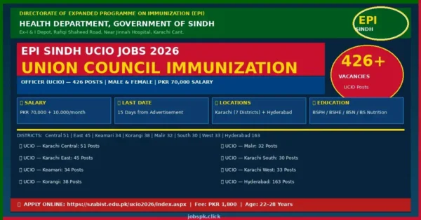 EPI Sindh Union Council Immunization Officer Jobs 2026 Apply Online | 426+ Vacancies Announced 14 epi sindh ucio jobs 2026 featured
