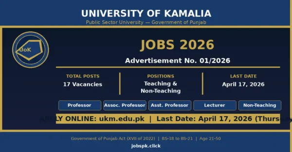 University of Kamalia Jobs 2026 Advertisement No.01/2026 — Apply Online for Teaching & Non-Teaching Vacancies 3 featured ukm jobs 2026