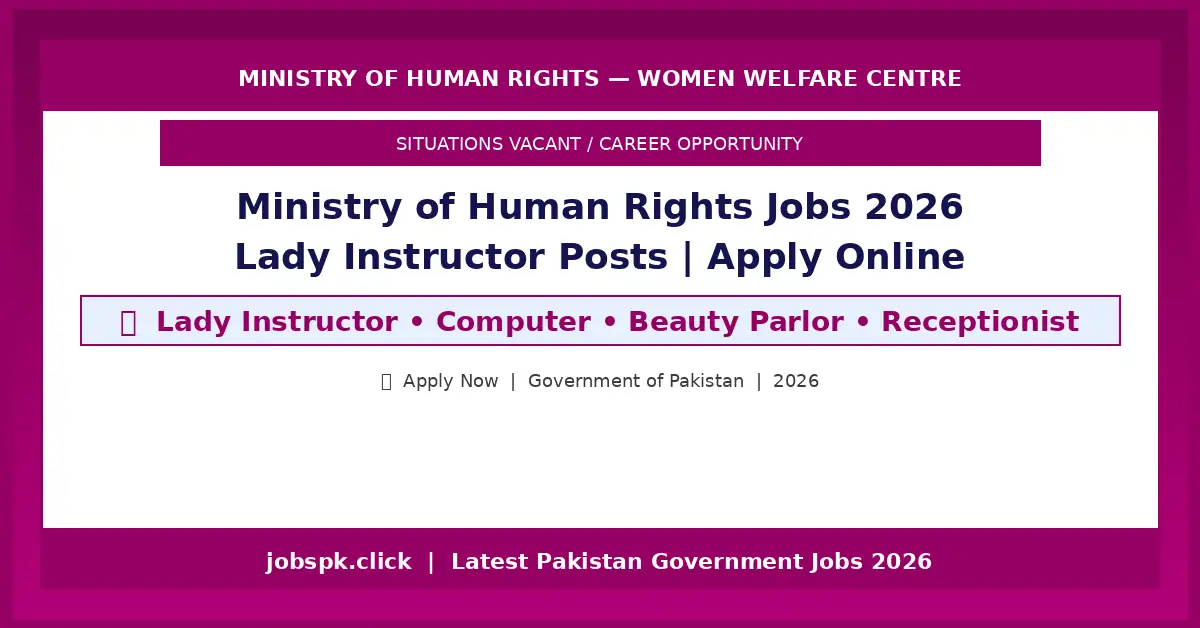 Picture of Ministry of Human Rights Jobs 2026 | Female Lady Instructor Posts ...