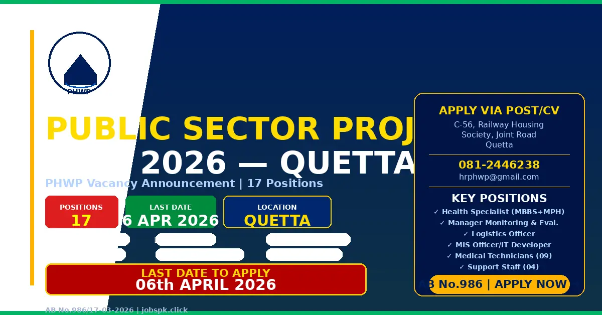 Public Sector Development Project Jobs 2026 Quetta | PHWP | Health ...