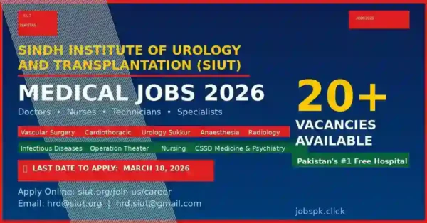 Sindh Institute of Urology Medical Jobs 2026 | Apply Online – Doctors, Nurses & Technicians Urgently Needed 7 siut jobs 2026 featured