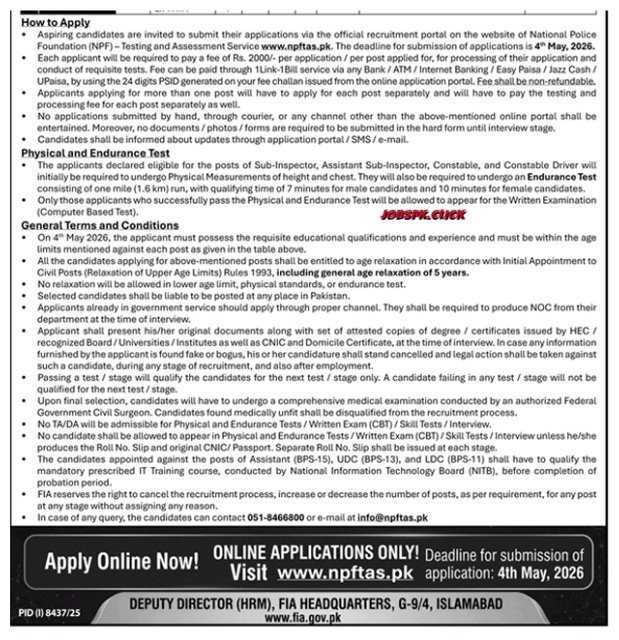 FIA Jobs 2026 Official Advertisement