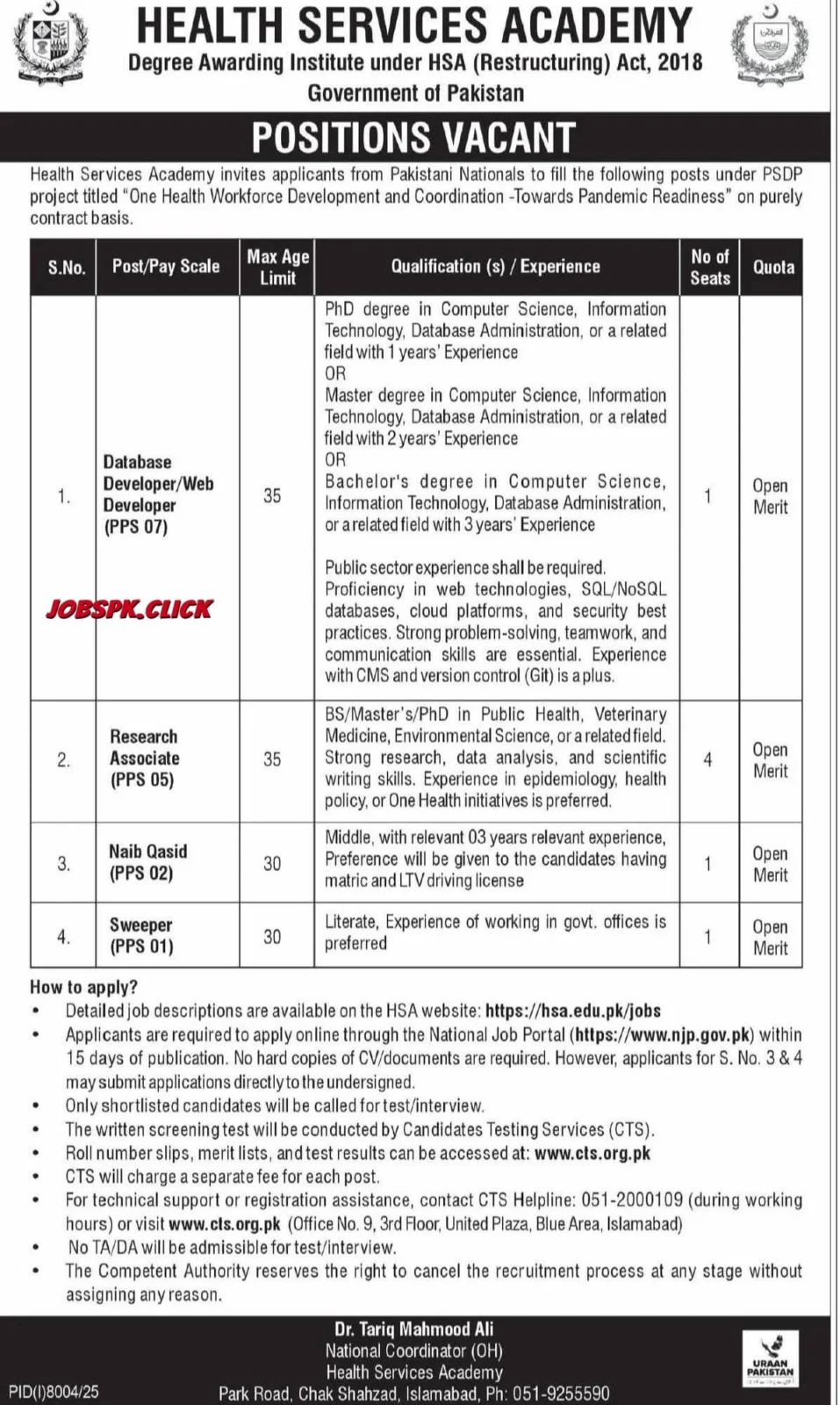 Health Services Academy April Jobs 2026 Apply Online | Web Developer, Research Associates & More Vacancies Announced 1 Health Services Academy April Jobs 2026 Official Advertisement001 scaled