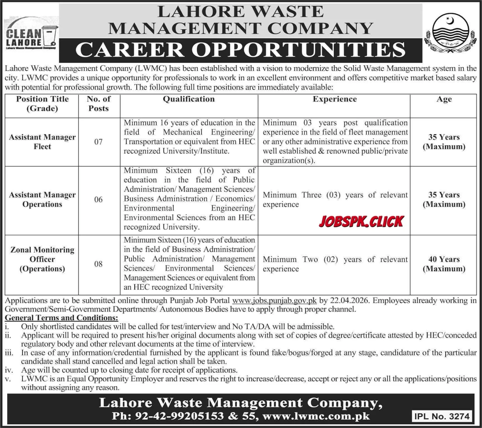 LWMC April Jobs 2026 Official Advertisement