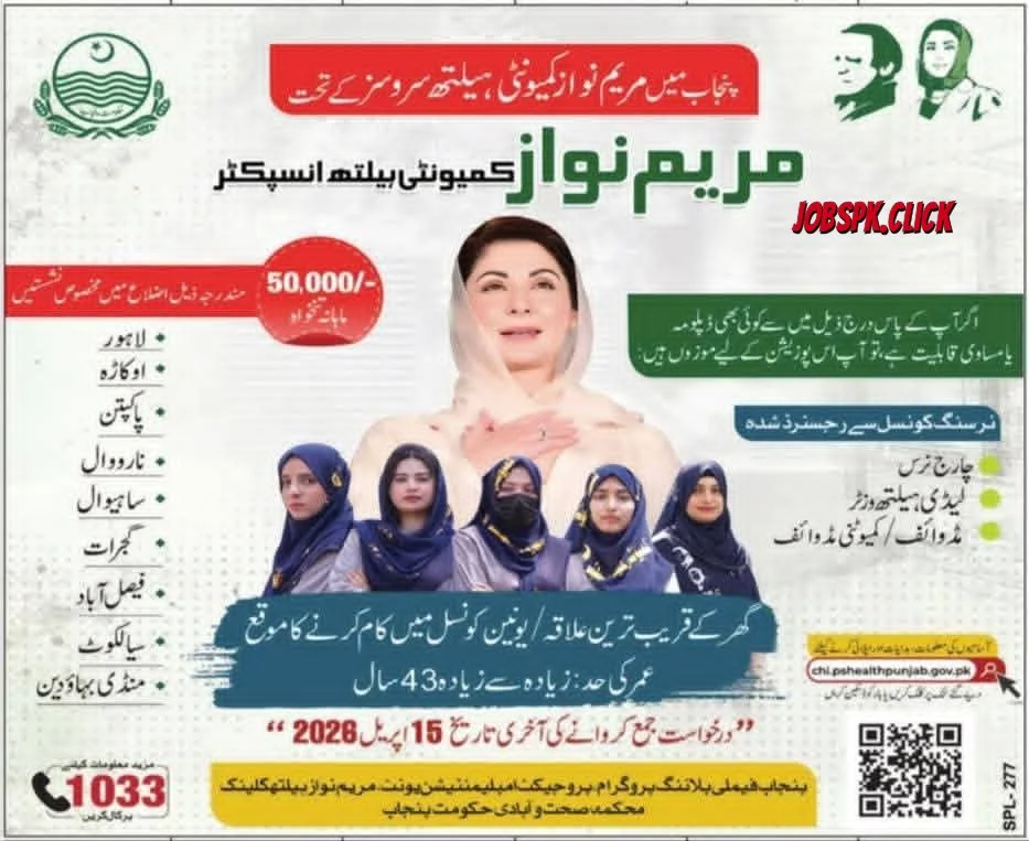 Maryam Nawaz Community Health Inspector April Jobs 2026 Official Advertisement
