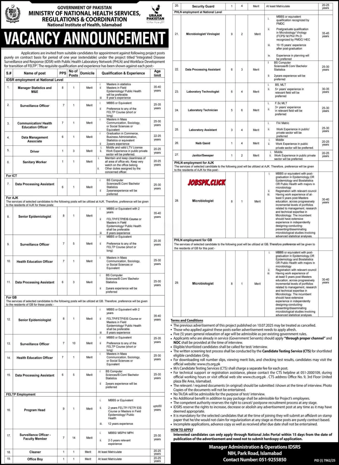 Ministry of National Health Islamabad Jobs 2026 April Ad.2 Official Advertisement