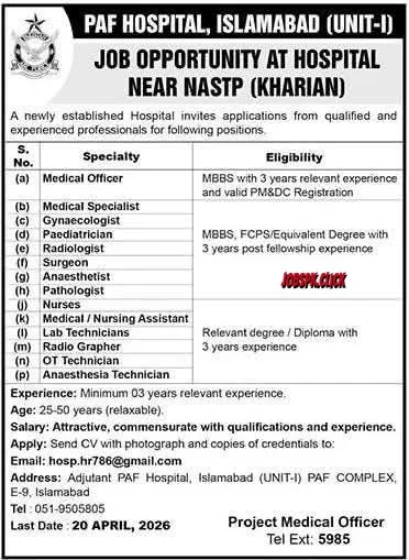 PAF Hospital Islamabad April Jobs 2026 Official Advertisement