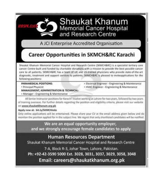 Shaukat Khanum Hospital April Jobs 2026 Official Advertisement