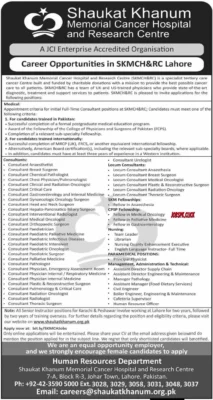 Shaukat Khanum Hospital April Jobs 2026 Official Advertisement