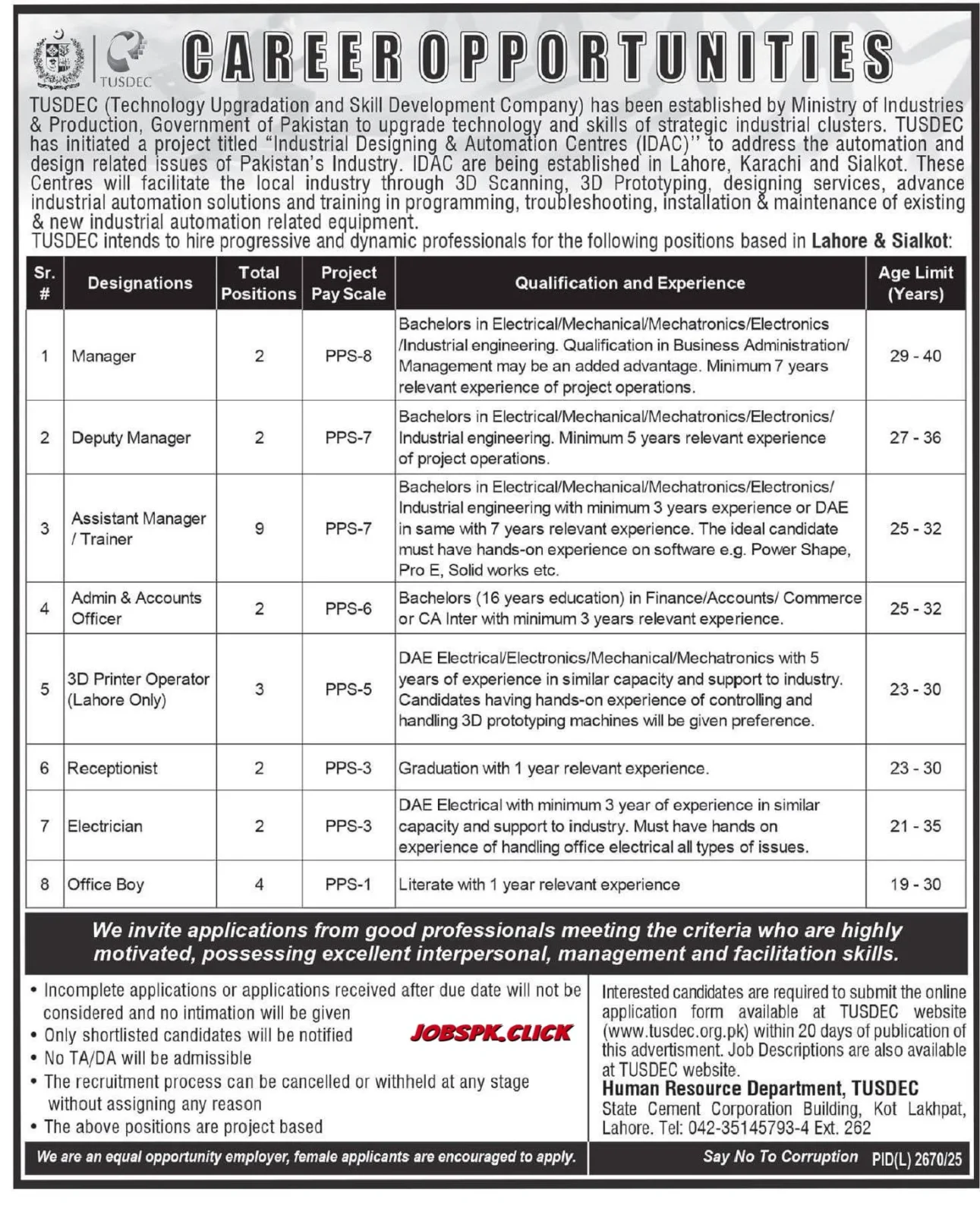 TUSDEC April Jobs 2026 Official Advertisement